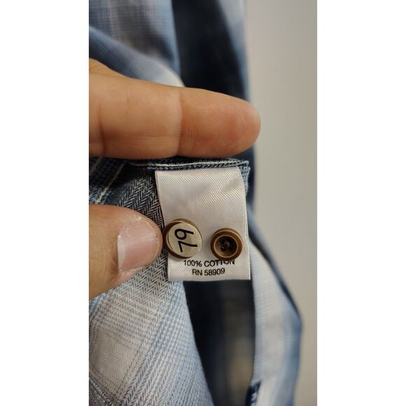 ROWM Men's Large Blue Plaid Button Down Long Sleeve Dress Shirt - Picture 5 of 7